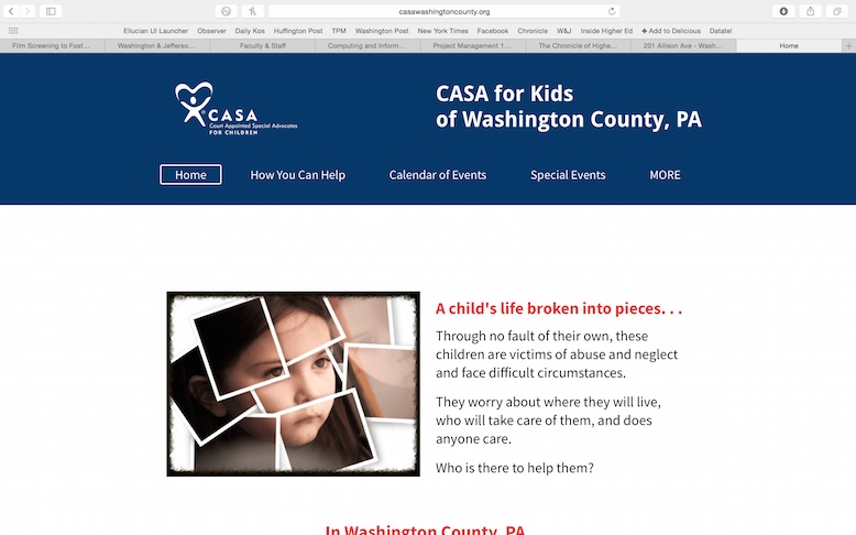 Home page of the CASA office in Washington, PA.