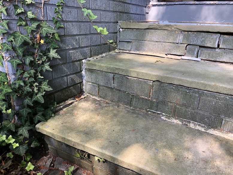 A close up view of the steps requiring repair.